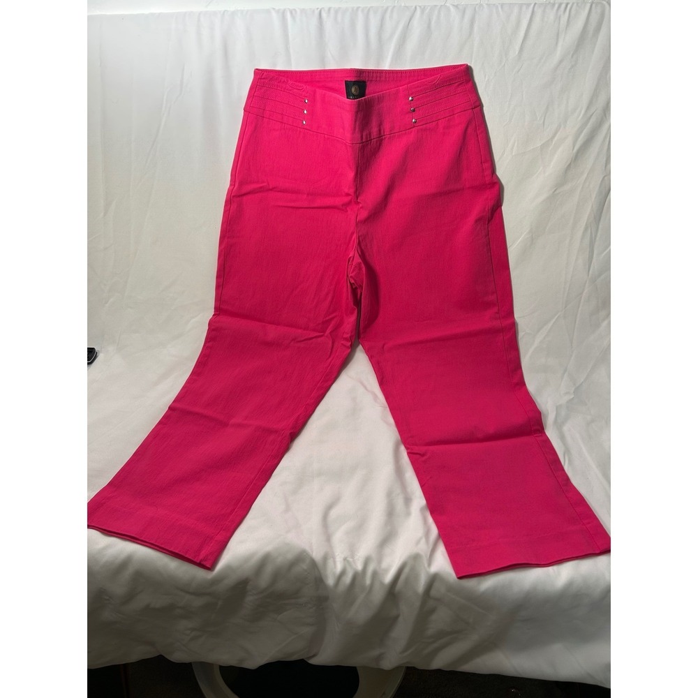 JM Collection Womens Hot Pink Studded Pull On Crop Pants Size Small Stretch